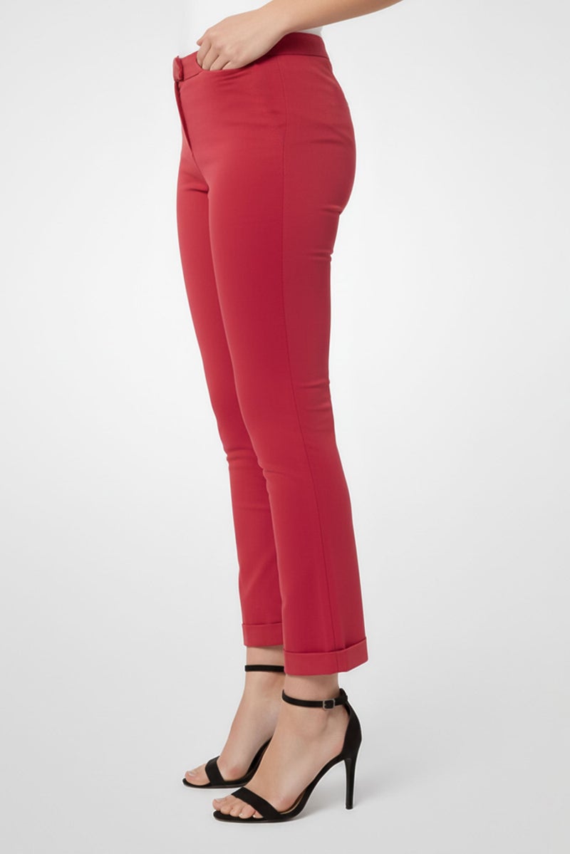 Harmont & Blaine Women Slim Fit  Solid Stretchable Cropped Pants, Red - Image 3